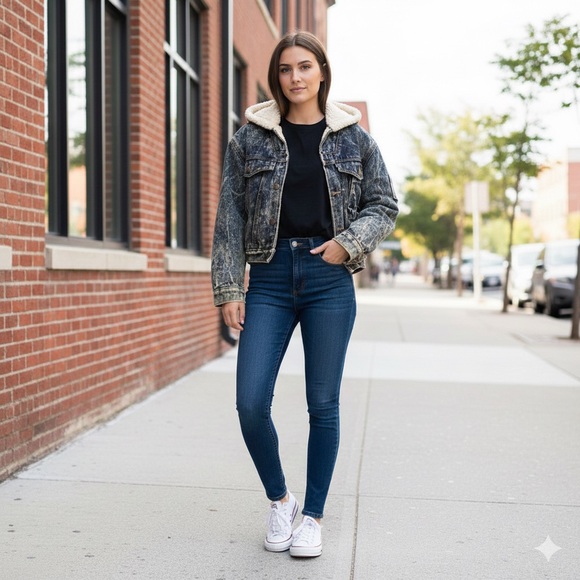 Levi's Blue Denim Jacket with Cream Sherpa Lining - Picture 1 of 8